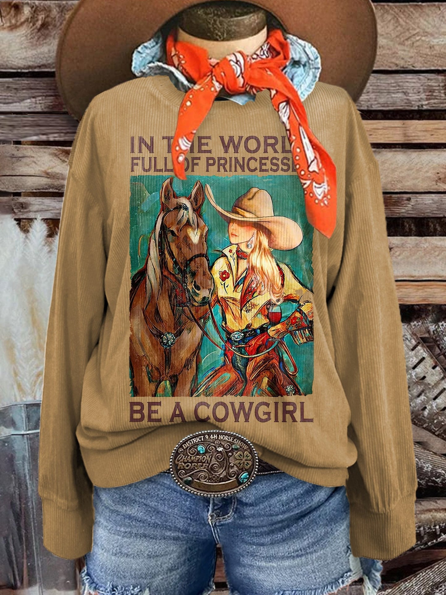 Women's In The World Full of Princesses Be A Witch Print Casual Corduroy Sweatshirt