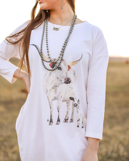 Cowgirls style white long sleeve dress