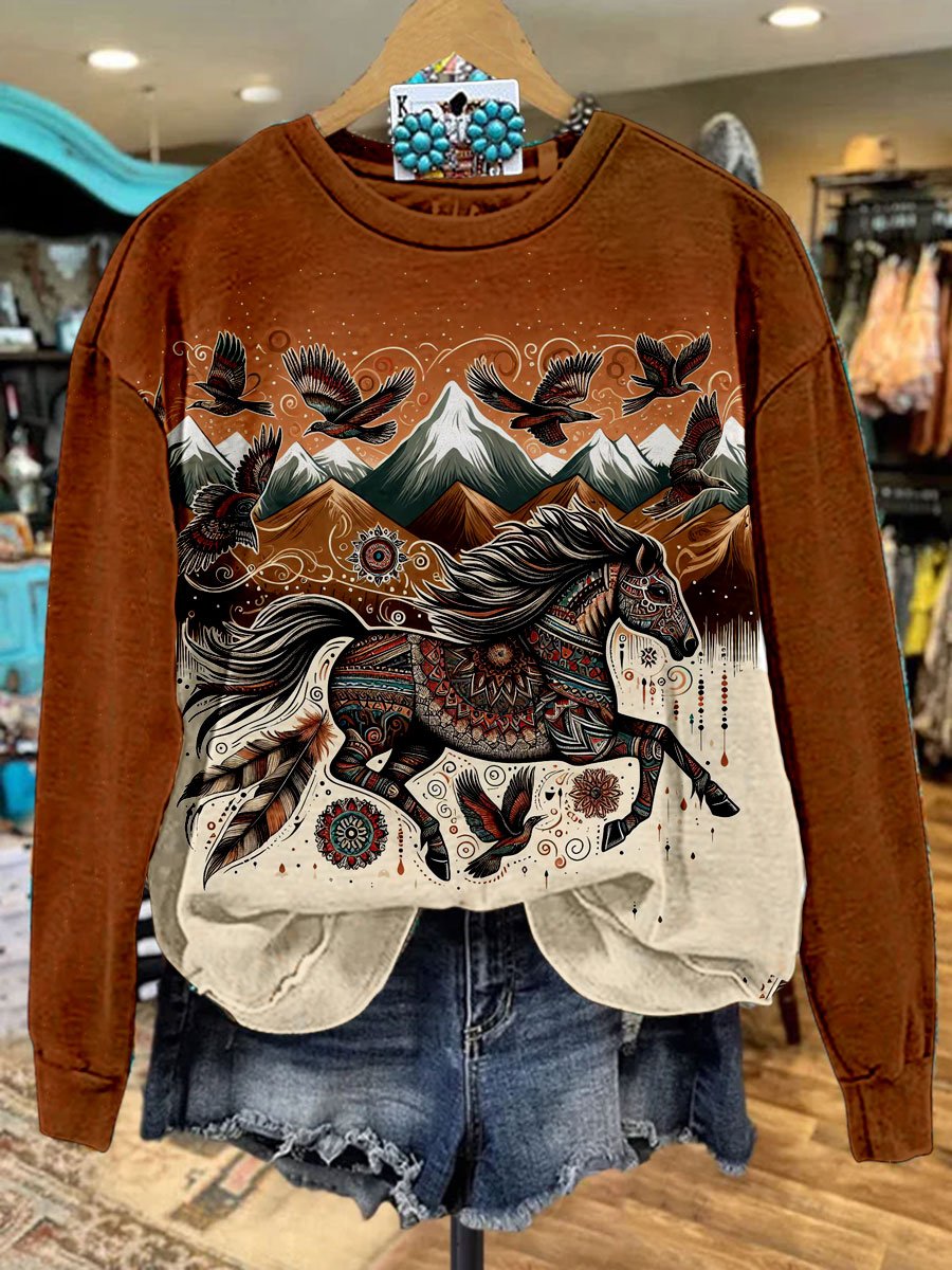 Vintage Western Print Casual  Sweatshirt