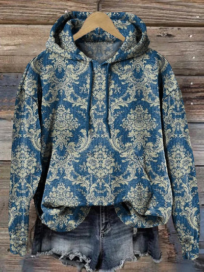 Vintage Style Floral Repeat Pattern Printed Casual Hoodie Sweatshirt