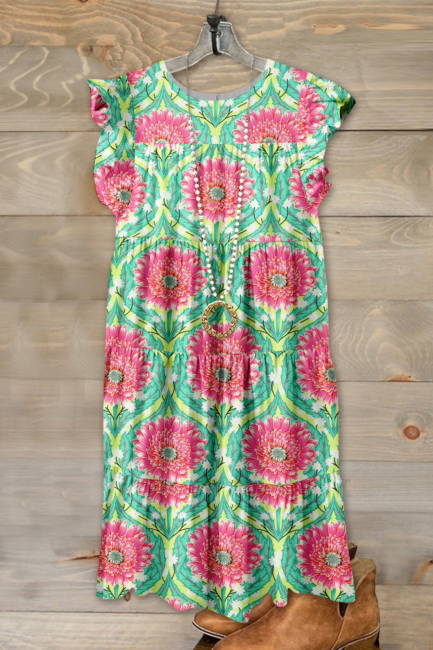 Fresh Floral Print Ruffled Pleated Dress