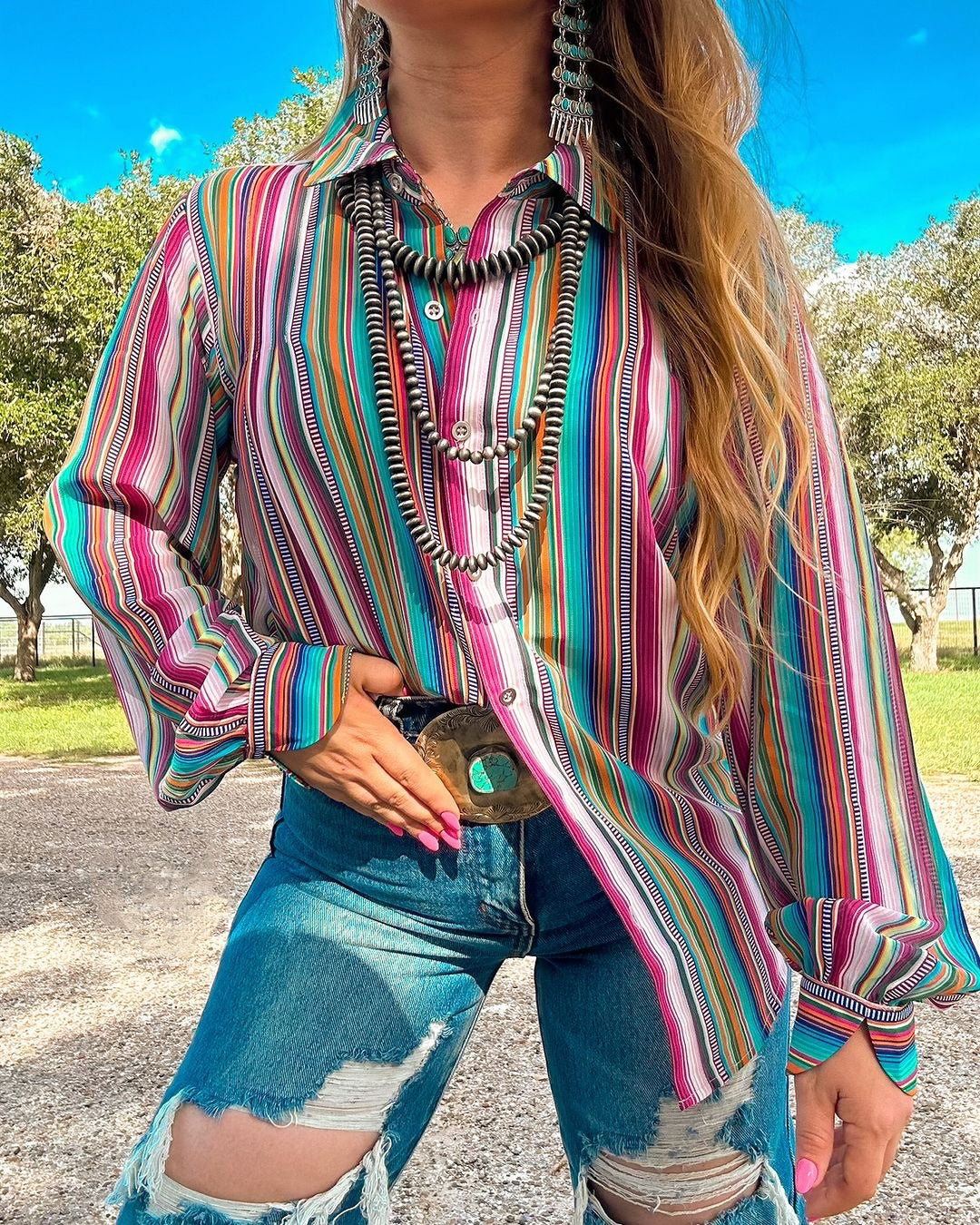 Western Vintage Stretch Multicolor Striped Shirt