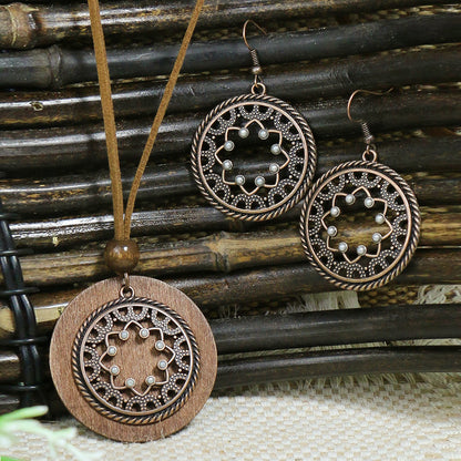 Women's Bohemian Retro Wooden Necklace Earring Set