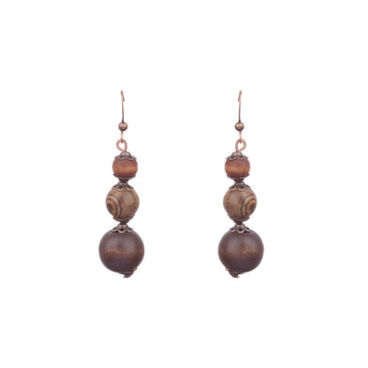 Women's Bohemian Retro Geometric Round Wooden Bead Earrings