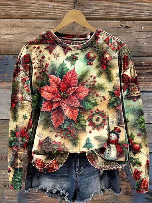 Vintage Christmas Floral Gift Art Print Casual Sweatshirt