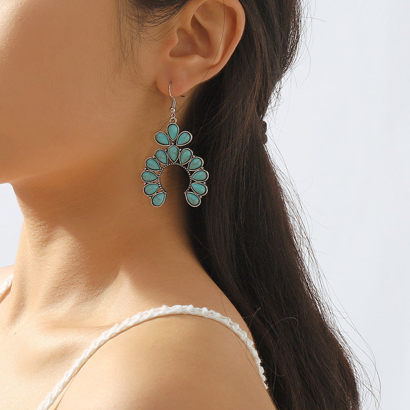 Vintage Turquoise Fan-shaped Earrings