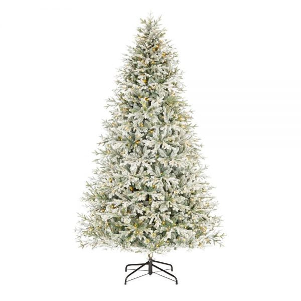 Christmas-9 ft kenwood frasier fir flocked led pre lit artificial christmas tree with 1200 warm white lights