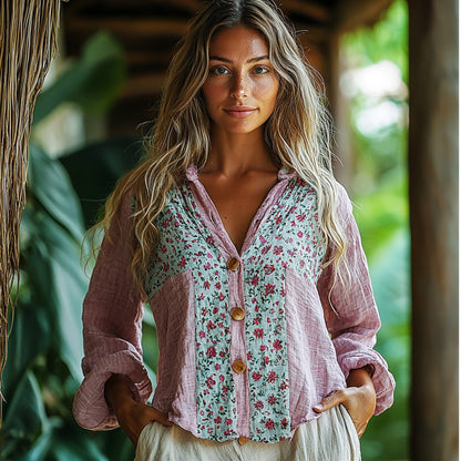 Women's Linen Floral Print Shirt