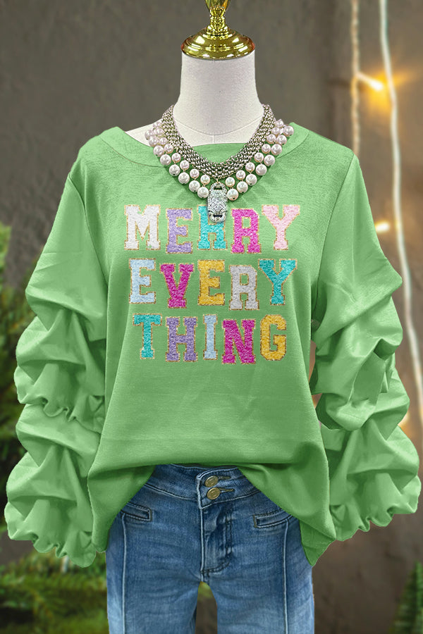 Cute Merry Christmas Print Pleated Sweatshirt