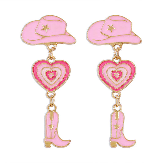 Western Cowboy Hat Boots Love Earrings