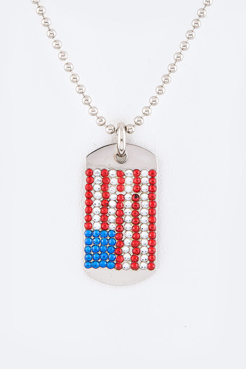 Crystal Pave U.S Flag Name Tag Necklace