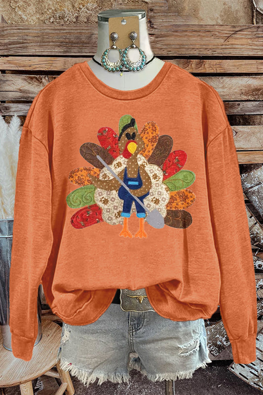 Cute Farmer Turkey Print Sweatshirt