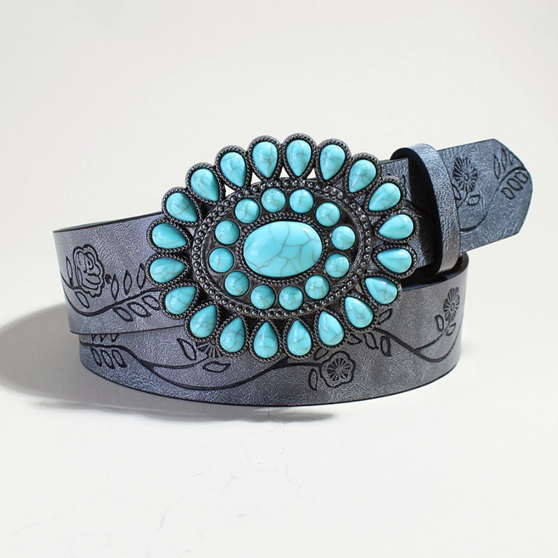 Trendy Rose Pattern Turquoise Bead Belt