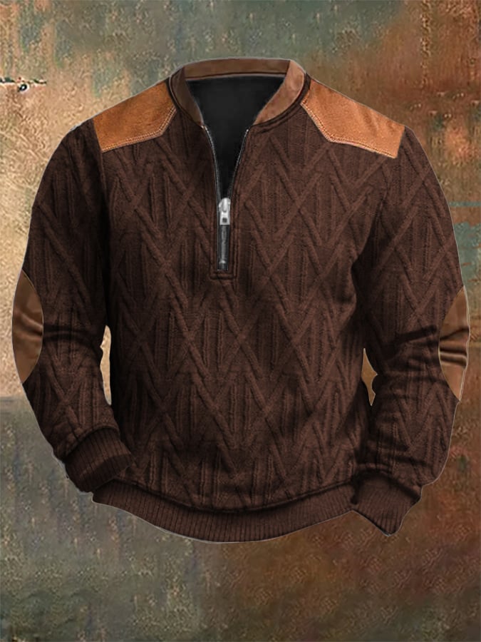 Men's Vintage Knit Print Zip-Up Sweatshirt