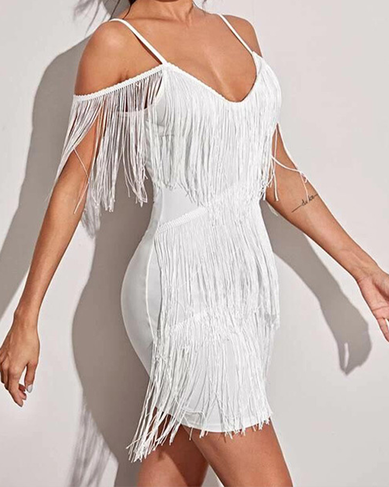 Strapless Off-The-Shoulder Tassel Dress