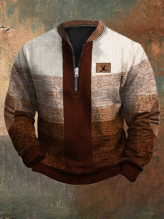 Men's Vintage Knit Print Zip-Up Sweatshirt