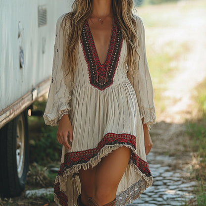 Retro Western Cowboy Style Casual Dress