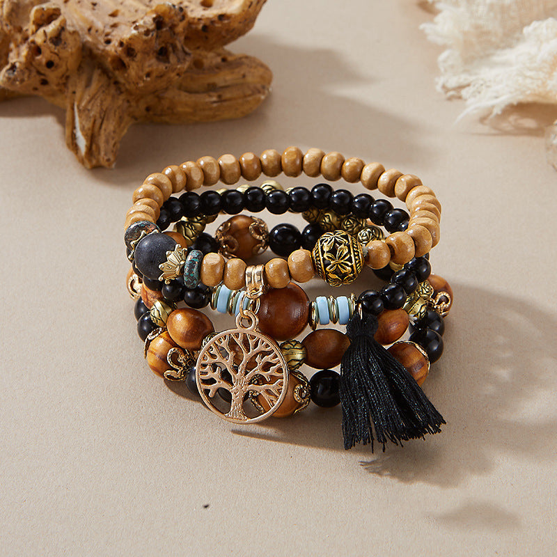 Bohemian Multi-layered Wood Beaded Bracelet