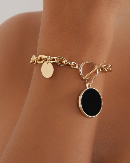 Black Round Imitation Mother-Of-Pearl Ring Adjustable Ring Set