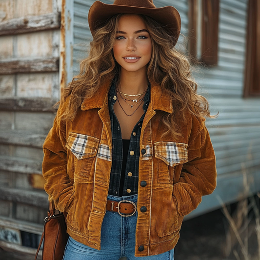 Vintage Western Cowgirl Corduroy Lapel Jacket