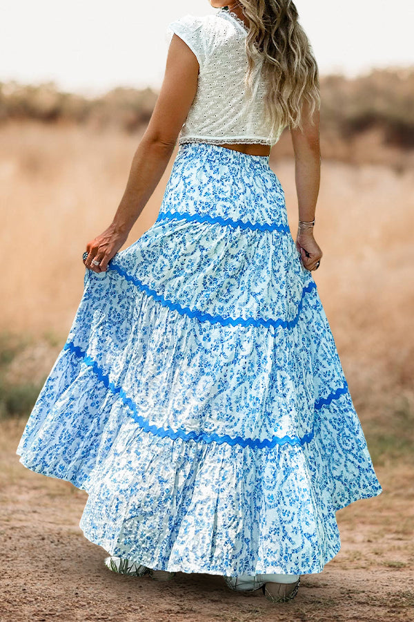 Pretty Floral Print Ruched Back Skirt