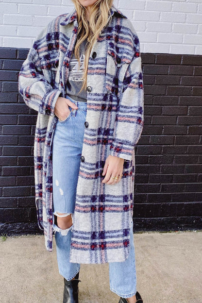 Women's Coat Thick Plush Loose Plaid Long Sleeve Woolen Coat