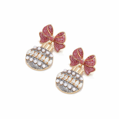 Christmas Bow Disco Ball Earrings