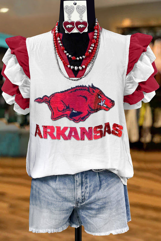 Arkansas Razorbacks Sequined Fly Sleeve Blouse