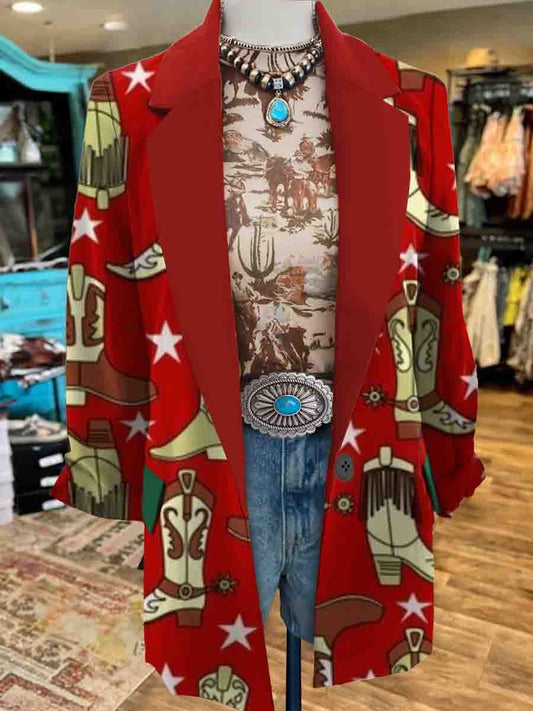 Women's Western Boots Print Casual Blazer