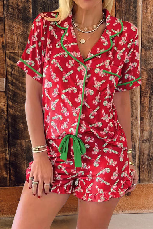 Christmas Candy Cane Ruffled Pajama Set