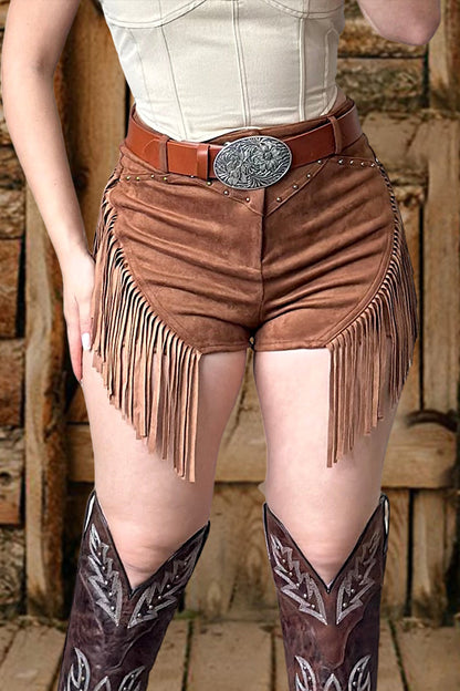 Vintage Suede Fringe Studded Shorts