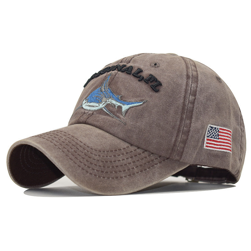 Men & Women Baseball Cap/shark spirit embroidery Outdoor Fitted Hat