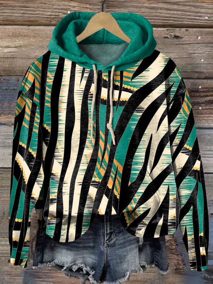 Colorblock Stripe Art Print Casual Sweatshirt