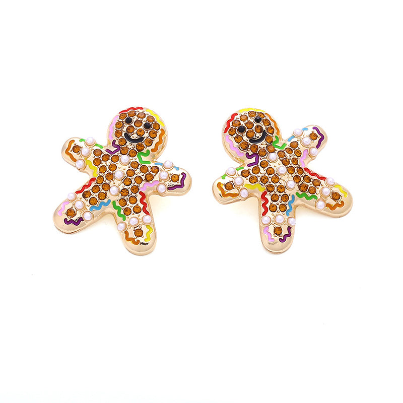 Cute Colored Alloy Christmas Gingerbread Man Earrings