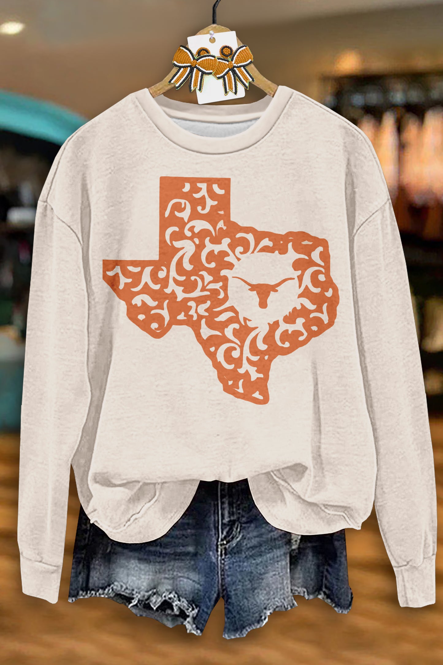 Vintage Texas Longhorns Game Day Print Sweatshirt