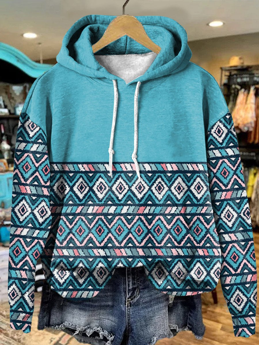 Retro Blue Rhombus Art Print Casual Hoodie Sweatshirt