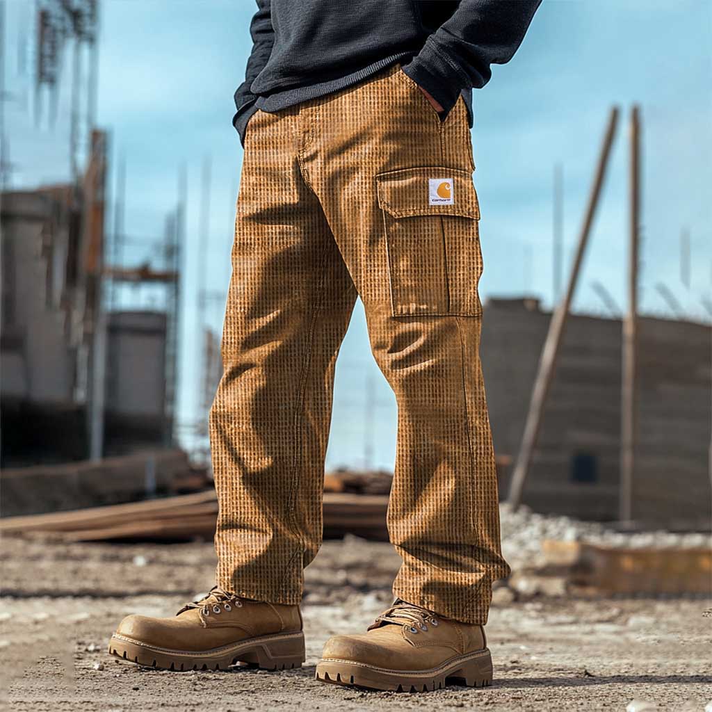 Men's Vintage Waffle Knitted Outdoor Multi-pocket Cargo Pants Trousers