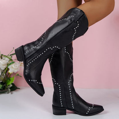 Women's Embroidered Denim High Pointed Western Boots