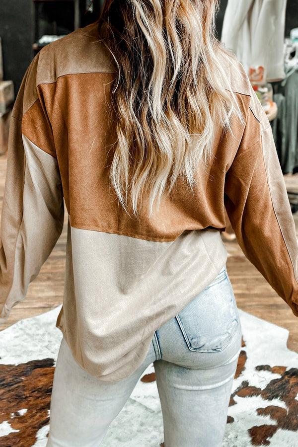 Contrast Paneled Suede Shirt