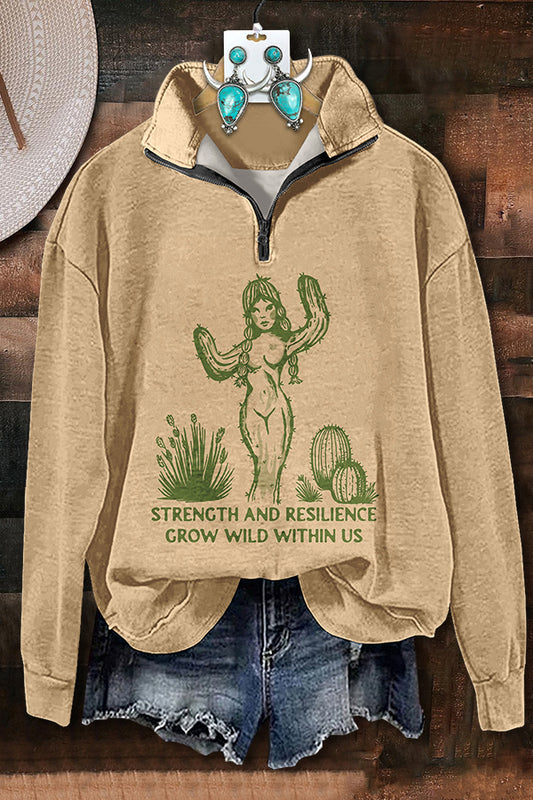 Western Cactus Cowgirl Zipper Sweatshirt