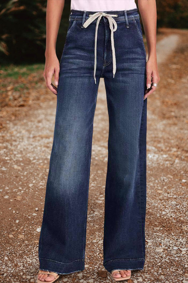 Washed Strappy Wide-Leg Jeans