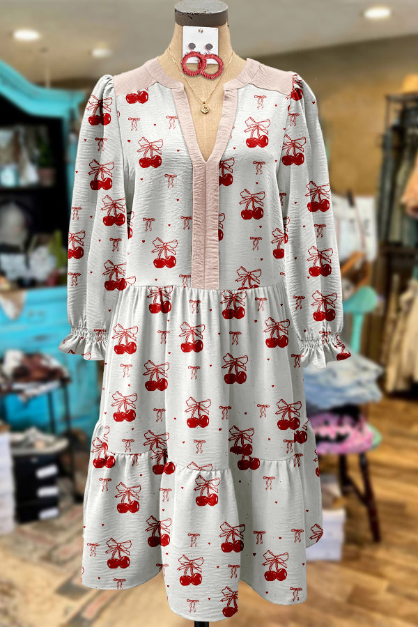 Classic Contrast Valentine's Day Cherry Midi Dress