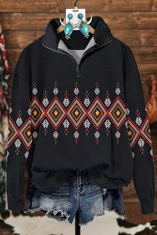 Retro Aztec Simple Zipper Sweatshirt