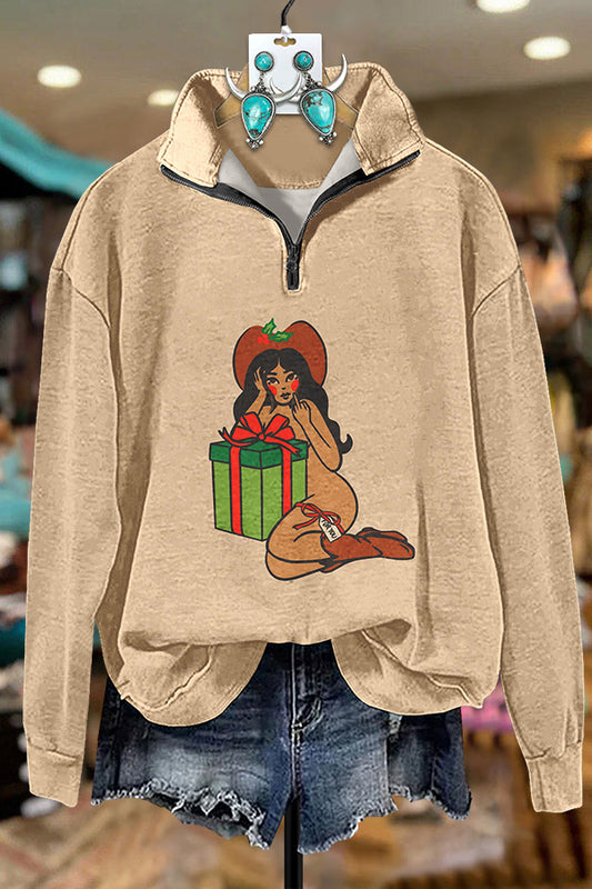 Cowgirl Christmas Gift Zipper Sweatshirt