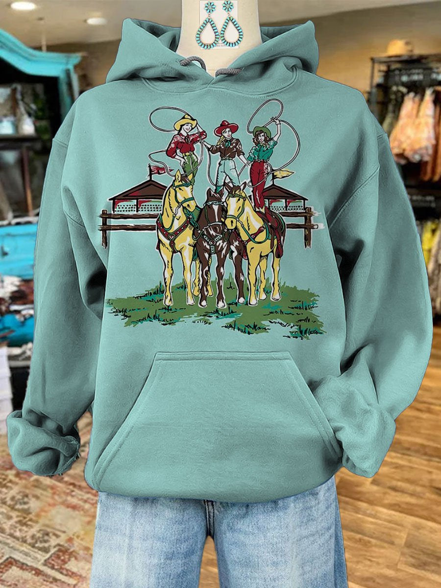 Cowgirl Print Casual Hoodie Sweatshirt