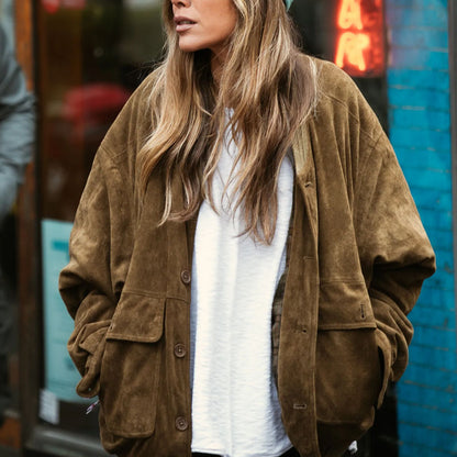 Unisex Vintage Suede Cotton Oversized Bomber Jacket