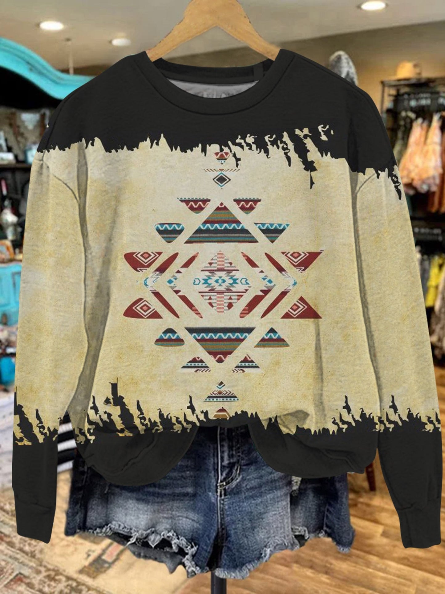 Retro Aztec Print Casual Sweatshirt