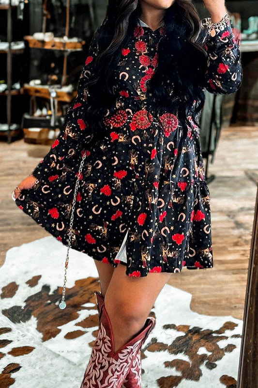 Retro Horse Print Shirt Dress