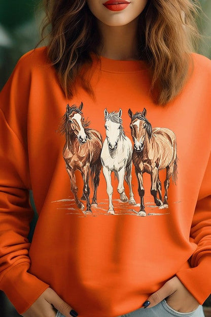 Three Horses Western Graphic Sweatshirt choice of colors