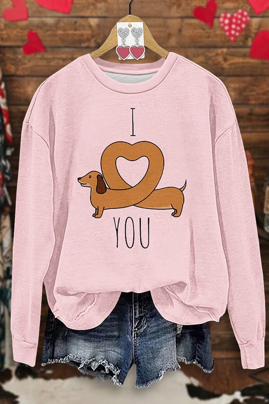 Cute Valentine's Day Dachshund Print Sweatshirt